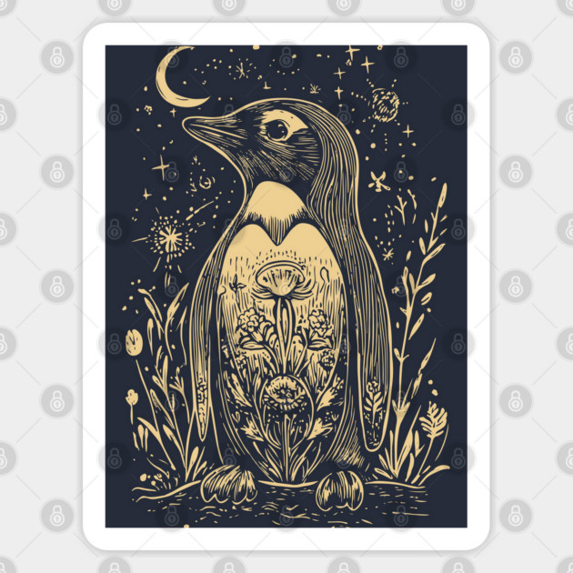 Celestial Penguin Under the Moon – Mystic Arctic Dream Sticker by TuncGK