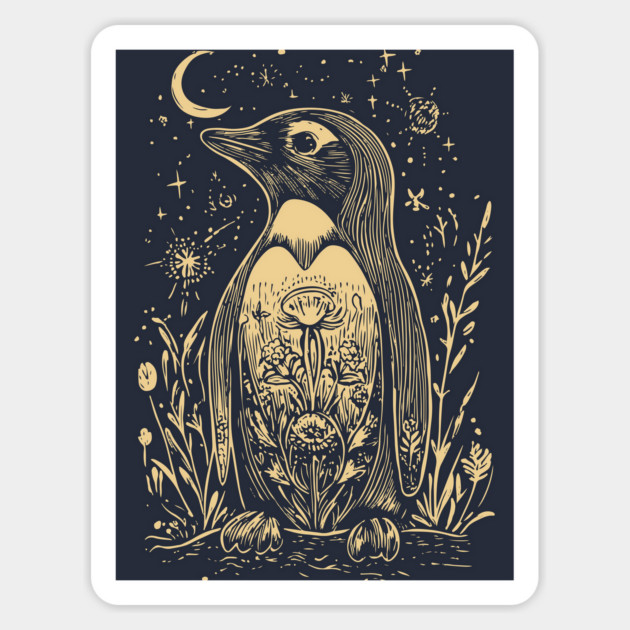 Celestial Penguin Under the Moon – Mystic Arctic Dream Magnet by TuncGK