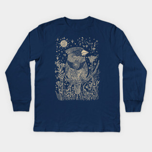 Celestial Red Cardinal – Spirit Messenger of the Moon Kids Long Sleeve T-Shirt