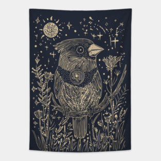 Celestial Red Cardinal – Spirit Messenger of the Moon Tapestry