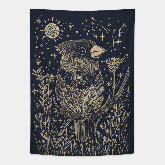 Celestial Red Cardinal – Spirit Messenger of the Moon Tapestry by TuncGK