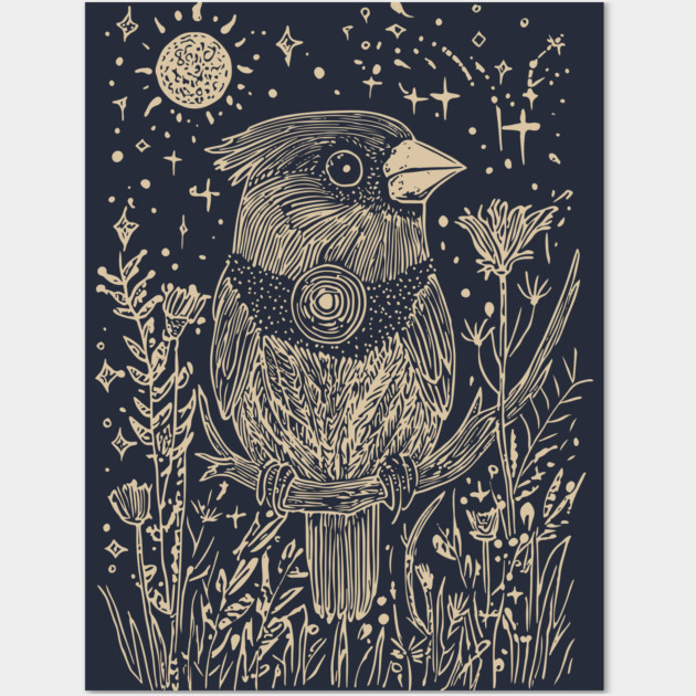 Celestial Red Cardinal – Spirit Messenger of the Moon Wall Art by TuncGK