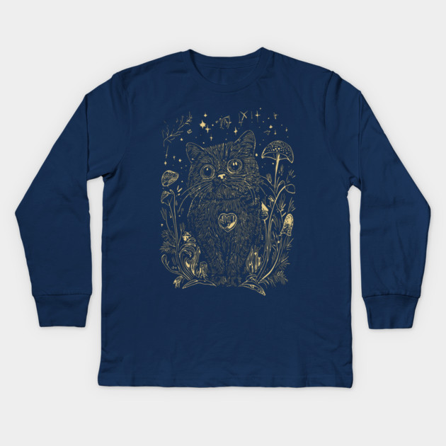 Celestial Scottish Fold Cat – Mystical Feline Under the Stars Kids Long Sleeve T-Shirt by TuncGK