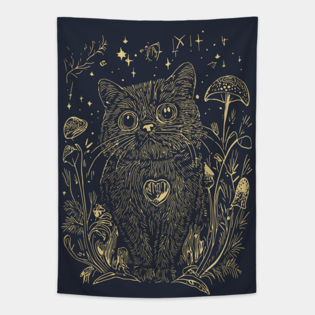 Celestial Scottish Fold Cat – Mystical Feline Under the Stars Tapestry by TuncGK