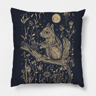 Mystical Squirrel in a Celestial Forest – Cosmic Woodland Spirit Pillow