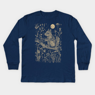 Mystical Squirrel in a Celestial Forest – Cosmic Woodland Spirit Kids Long Sleeve T-Shirt