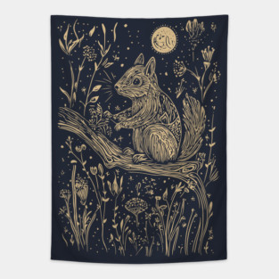 Mystical Squirrel in a Celestial Forest – Cosmic Woodland Spirit Tapestry