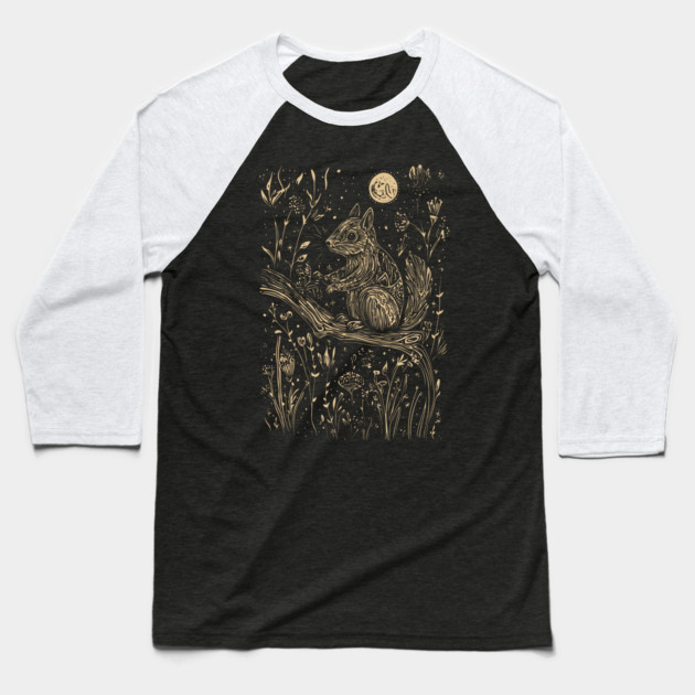 Mystical Squirrel in a Celestial Forest – Cosmic Woodland Spirit Baseball T-Shirt by TuncGK