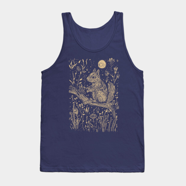 Mystical Squirrel in a Celestial Forest – Cosmic Woodland Spirit Tank Top by TuncGK