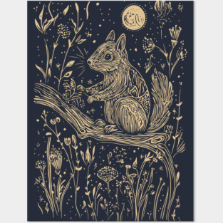 Mystical Squirrel in a Celestial Forest – Cosmic Woodland Spirit Posters and Art