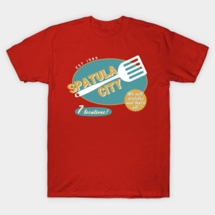 Spatula City retro logo - blue/yellow T-Shirt