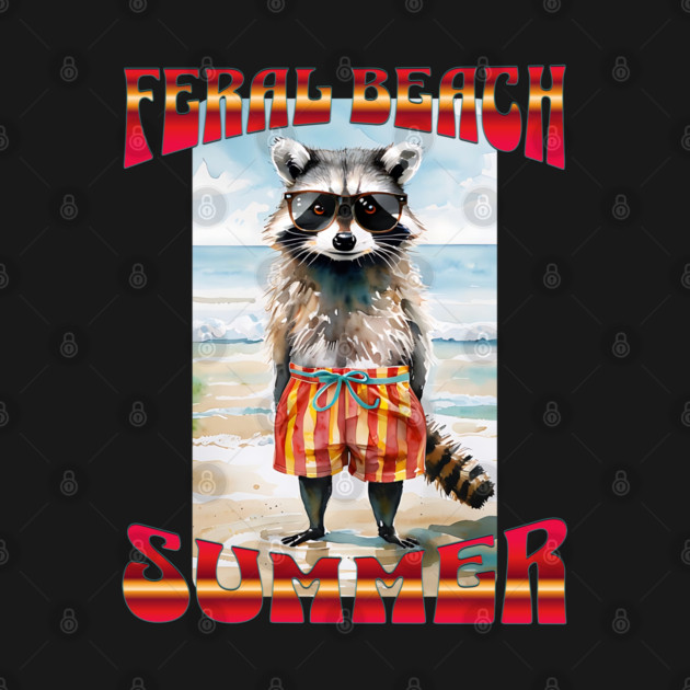 Feral Beach Summer funny raccoon in swim trunks by Luxinda