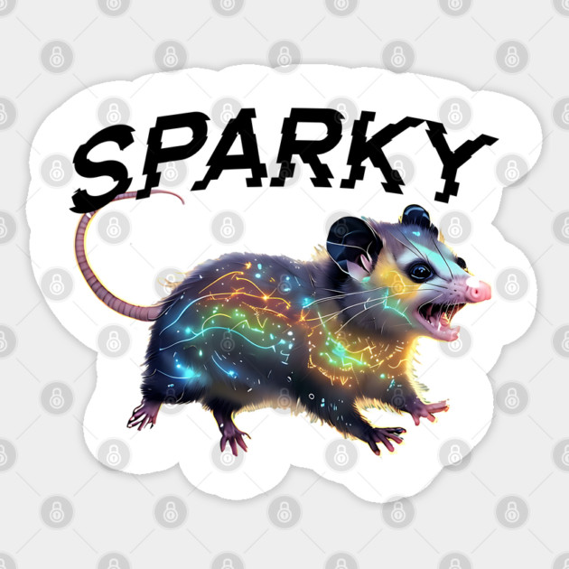 Sparky, the Electrified Possum, funny opossum design Sticker by Luxinda