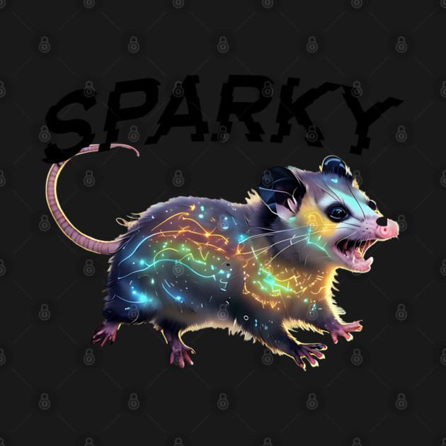 Sparky, the Electrified Possum, funny opossum design by Luxinda