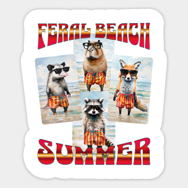 Feral Beach Summer raccoon capybara fox possum swim trunks Magnet by Luxinda