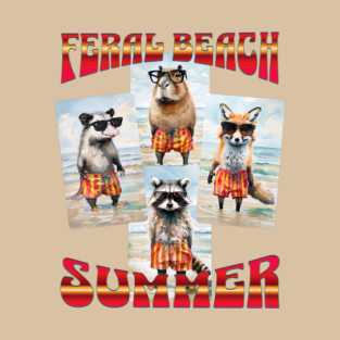 Feral Beach Summer raccoon capybara fox possum swim trunks T-Shirt