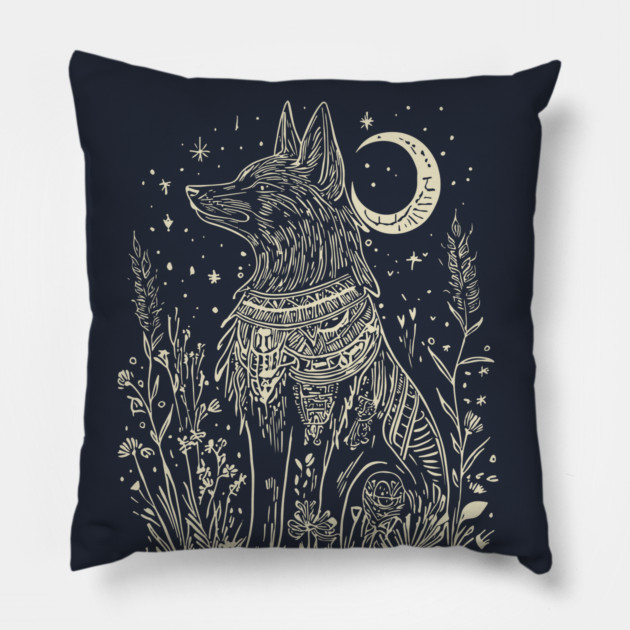 Celestial Anubis Under the Moon – Mystical Guardian of the Afterlife Pillow by TuncGK