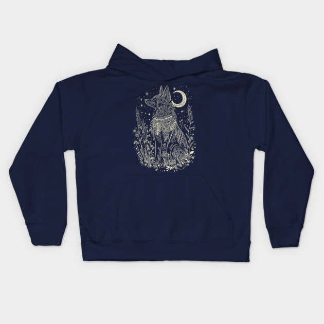 Celestial Anubis Under the Moon – Mystical Guardian of the Afterlife Kids Hoodie by TuncGK