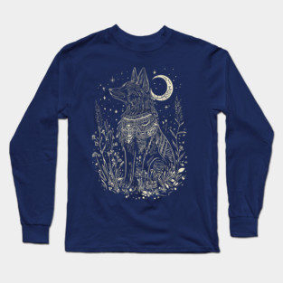 Celestial Anubis Under the Moon – Mystical Guardian of the Afterlife Long Sleeve T-Shirt