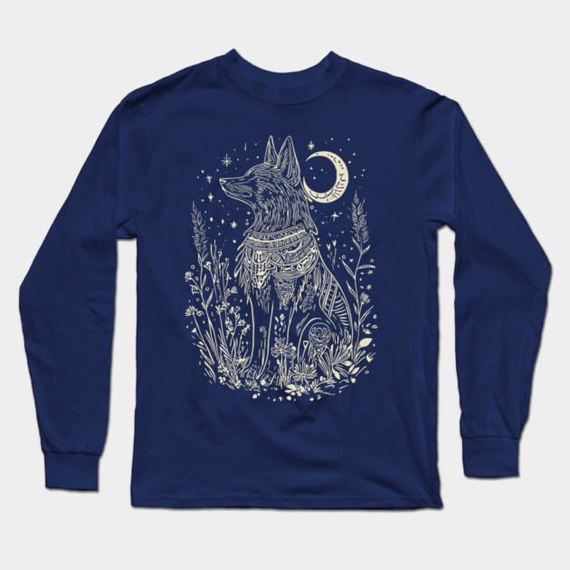 Celestial Anubis Under the Moon – Mystical Guardian of the Afterlife Long Sleeve T-Shirt by TuncGK