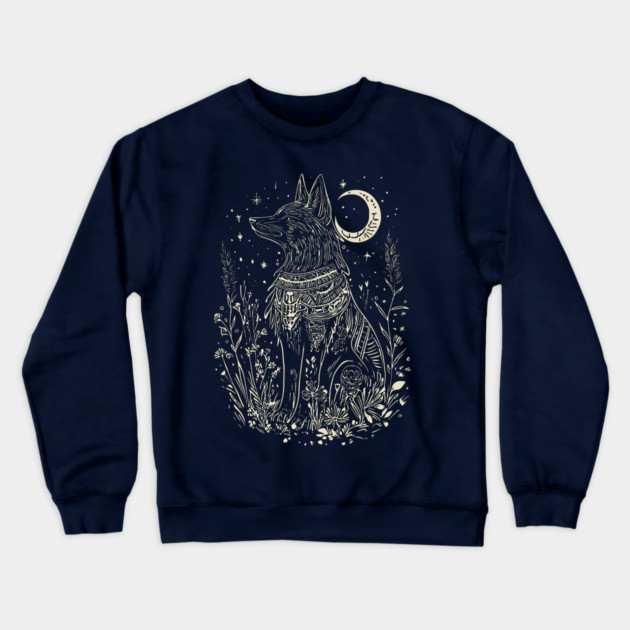Celestial Anubis Under the Moon – Mystical Guardian of the Afterlife Crewneck Sweatshirt by TuncGK