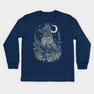 Celestial Anubis Under the Moon – Mystical Guardian of the Afterlife Kids Long Sleeve T-Shirt