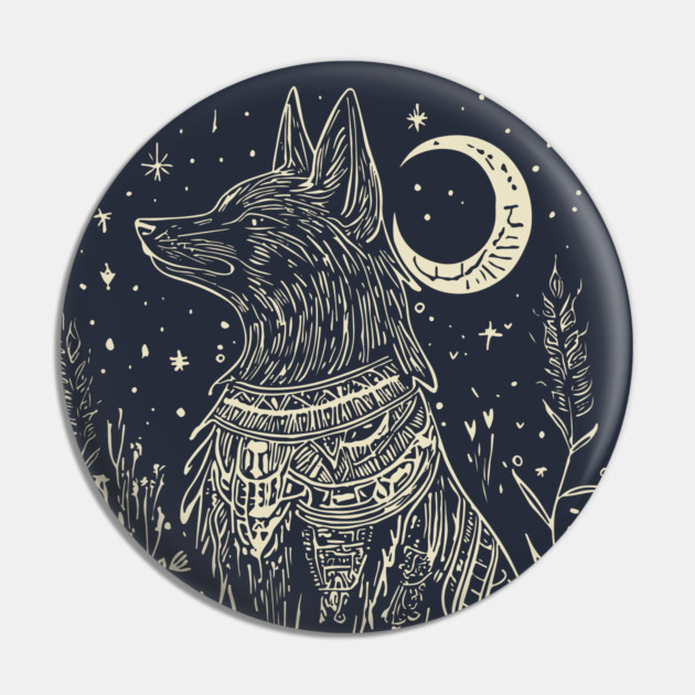 Celestial Anubis Under the Moon – Mystical Guardian of the Afterlife Pin by TuncGK