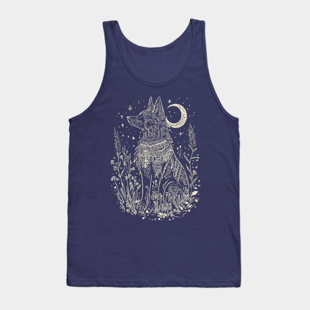 Celestial Anubis Under the Moon – Mystical Guardian of the Afterlife Tank Top by TuncGK