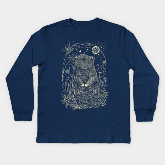 Moonlit Beaver in the Wild – Nature’s Ingenious Architect Kids Long Sleeve T-Shirt by TuncGK