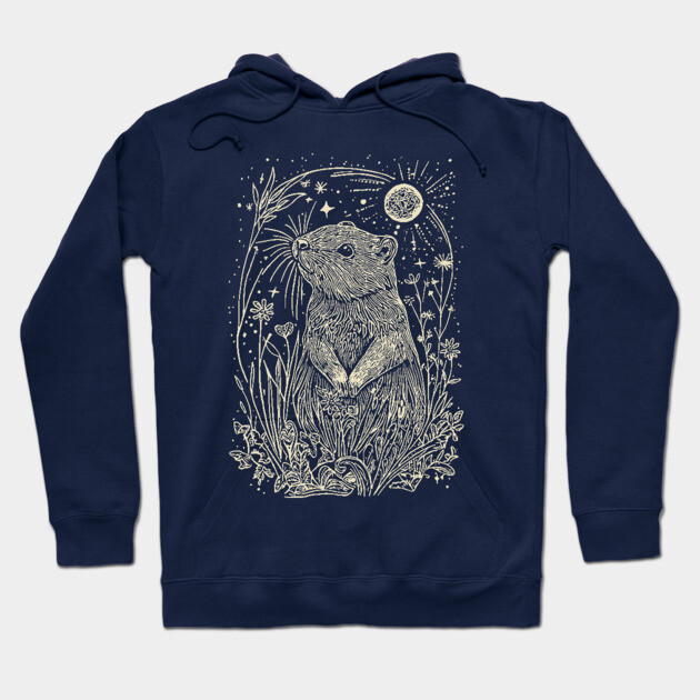Moonlit Beaver in the Wild – Nature’s Ingenious Architect Hoodie by TuncGK