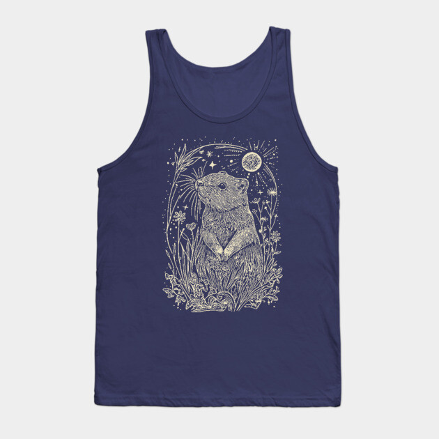 Moonlit Beaver in the Wild – Nature’s Ingenious Architect Tank Top by TuncGK
