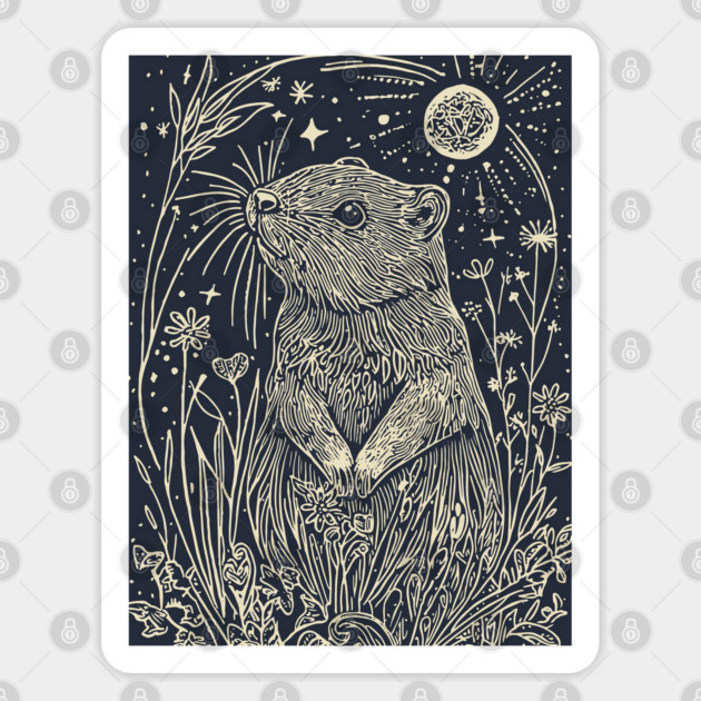 Moonlit Beaver in the Wild – Nature’s Ingenious Architect Sticker by TuncGK