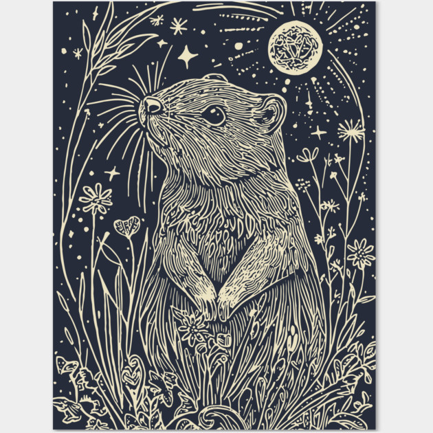 Moonlit Beaver in the Wild – Nature’s Ingenious Architect Wall Art by TuncGK