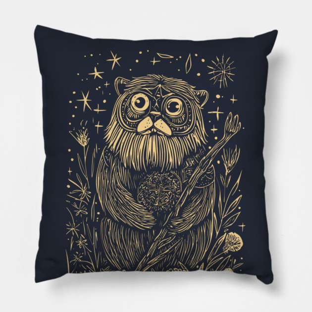 Celestial Bearded Creature – Mystical Guardian of the Forest Pillow by TuncGK