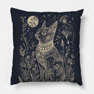 Celestial Bastet Under the Stars – Egyptian Goddess of Protection Pillow