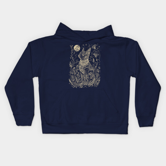 Celestial Bastet Under the Stars – Egyptian Goddess of Protection Kids Hoodie by TuncGK