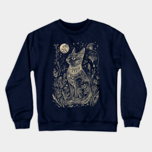 Celestial Bastet Under the Stars – Egyptian Goddess of Protection Crewneck Sweatshirt
