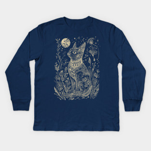 Celestial Bastet Under the Stars – Egyptian Goddess of Protection Kids Long Sleeve T-Shirt