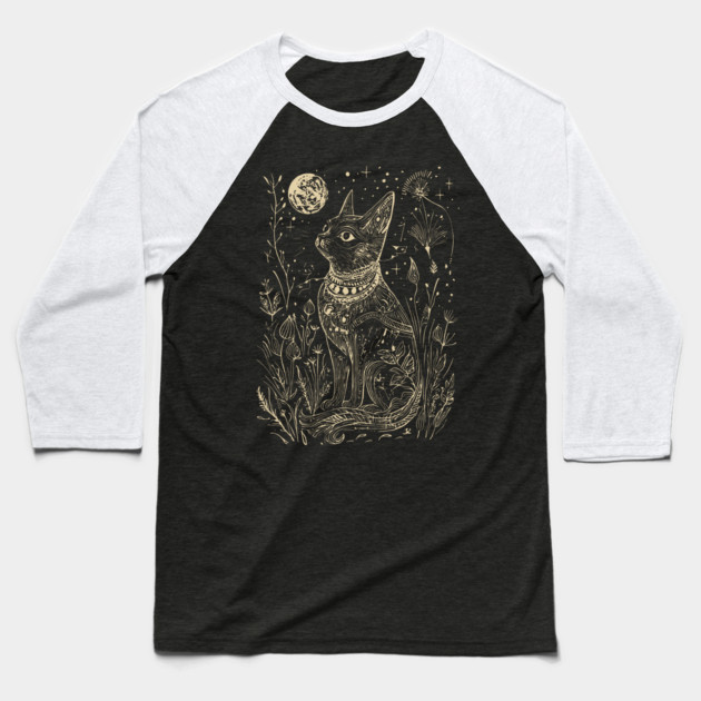 Celestial Bastet Under the Stars – Egyptian Goddess of Protection Baseball T-Shirt by TuncGK