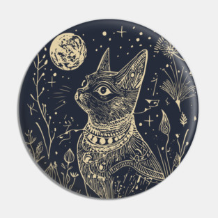 Celestial Bastet Under the Stars – Egyptian Goddess of Protection Pin