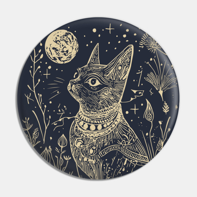 Celestial Bastet Under the Stars – Egyptian Goddess of Protection Pin by TuncGK