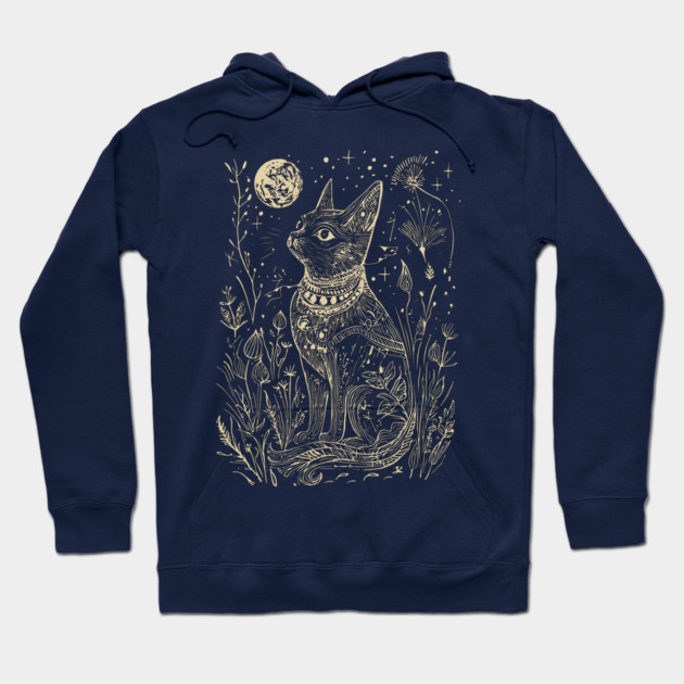 Celestial Bastet Under the Stars – Egyptian Goddess of Protection Hoodie by TuncGK