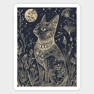 Celestial Bastet Under the Stars – Egyptian Goddess of Protection Sticker