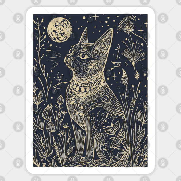 Celestial Bastet Under the Stars – Egyptian Goddess of Protection Sticker by TuncGK