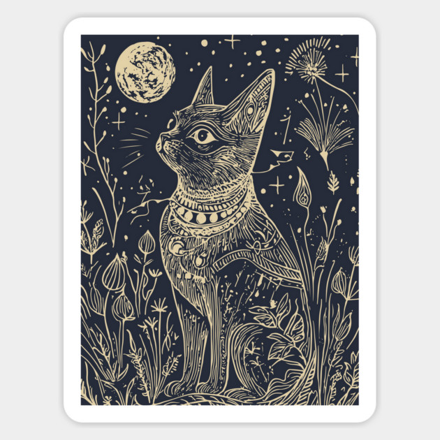 Celestial Bastet Under the Stars – Egyptian Goddess of Protection Magnet by TuncGK