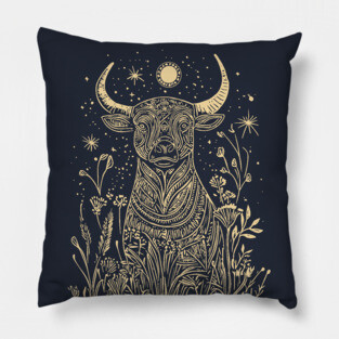 Celestial Sacred Bull – Mythical Power Under the Moon Pillow
