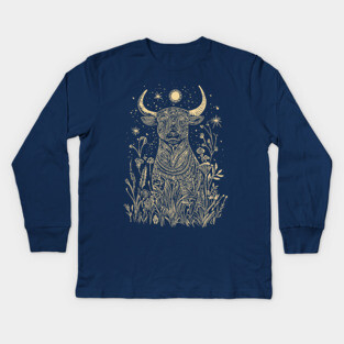 Celestial Sacred Bull – Mythical Power Under the Moon Kids Long Sleeve T-Shirt