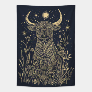 Celestial Sacred Bull – Mythical Power Under the Moon Tapestry
