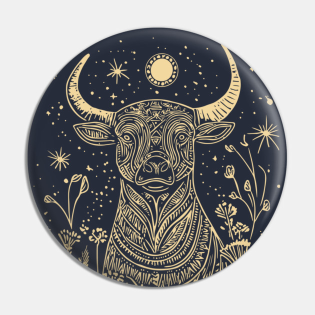 Celestial Sacred Bull – Mythical Power Under the Moon Pin by TuncGK