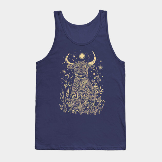 Celestial Sacred Bull – Mythical Power Under the Moon Tank Top by TuncGK